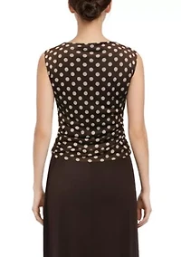 Polka Dot Mesh Sleeveless Side Ruched