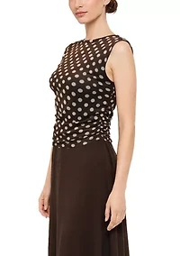 Polka Dot Mesh Sleeveless Side Ruched