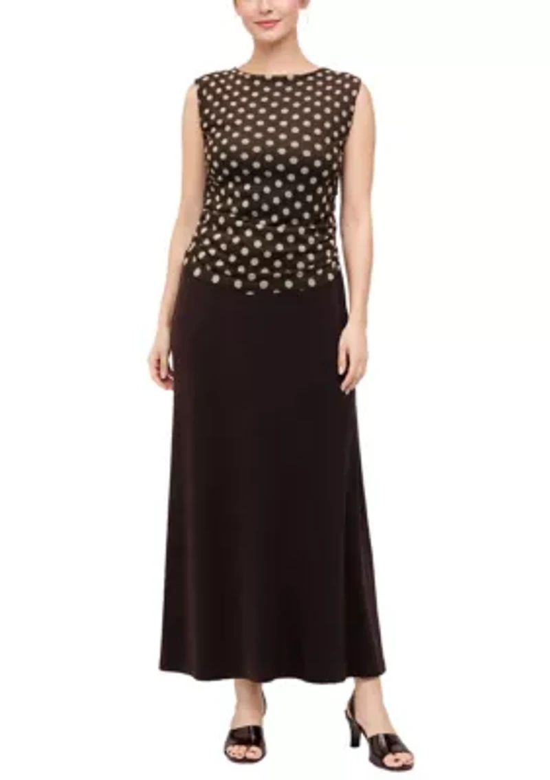 Polka Dot Mesh Sleeveless Side Ruched