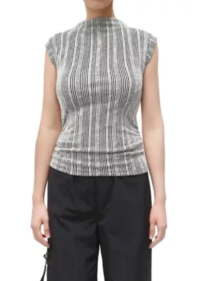 Variegated Textured Stripe Sleeveless Mock Neck