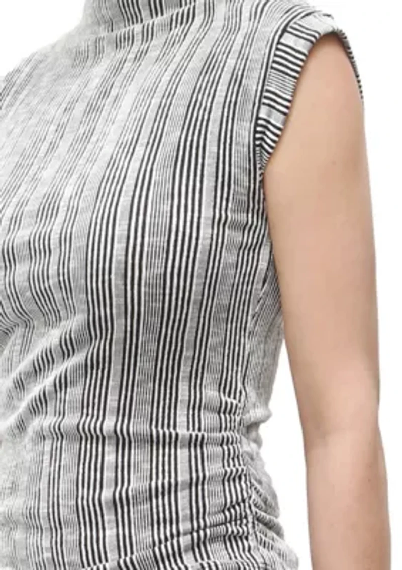 Variegated Textured Stripe Sleeveless Mock Neck