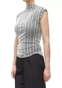 Variegated Textured Stripe Sleeveless Mock Neck
