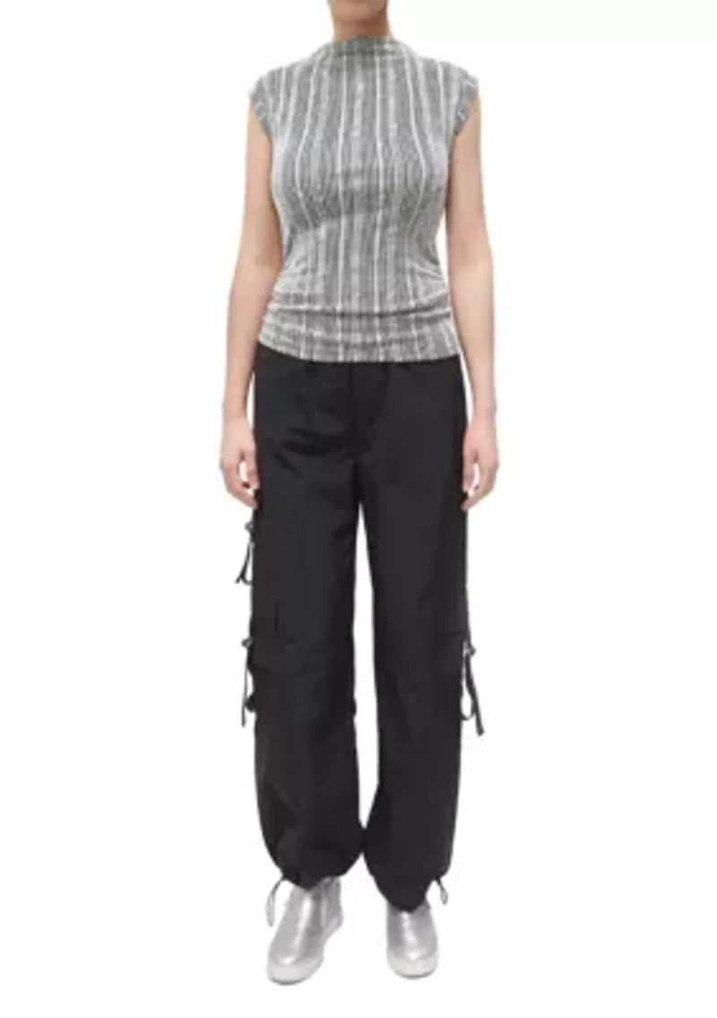 Variegated Textured Stripe Sleeveless Mock Neck