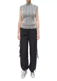 Variegated Textured Stripe Sleeveless Mock Neck