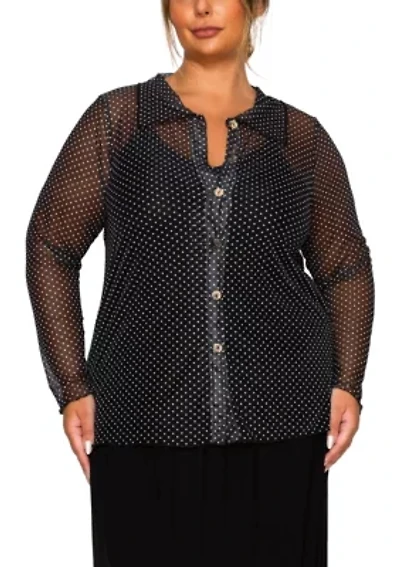 Dot Mesh Button Front Long Sleeve Shirt