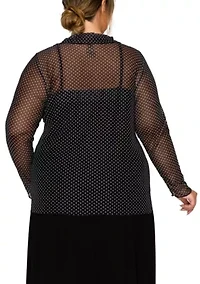 Dot Mesh Button Front Long Sleeve Shirt