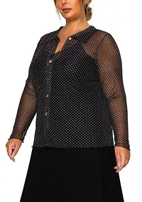 Dot Mesh Button Front Long Sleeve Shirt