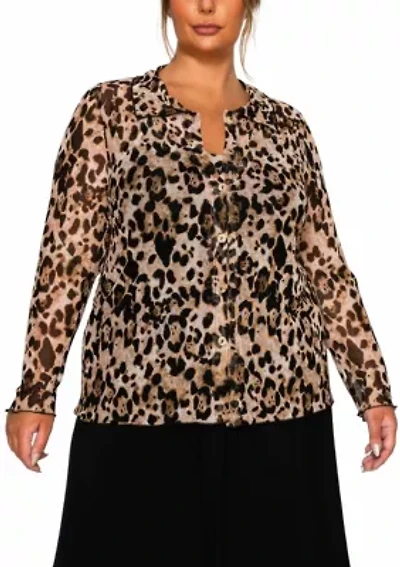 Leopard Mesh Button Front Long Sleeve Shirt