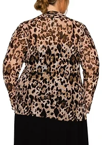 Leopard Mesh Button Front Long Sleeve Shirt