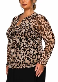 Leopard Mesh Button Front Long Sleeve Shirt
