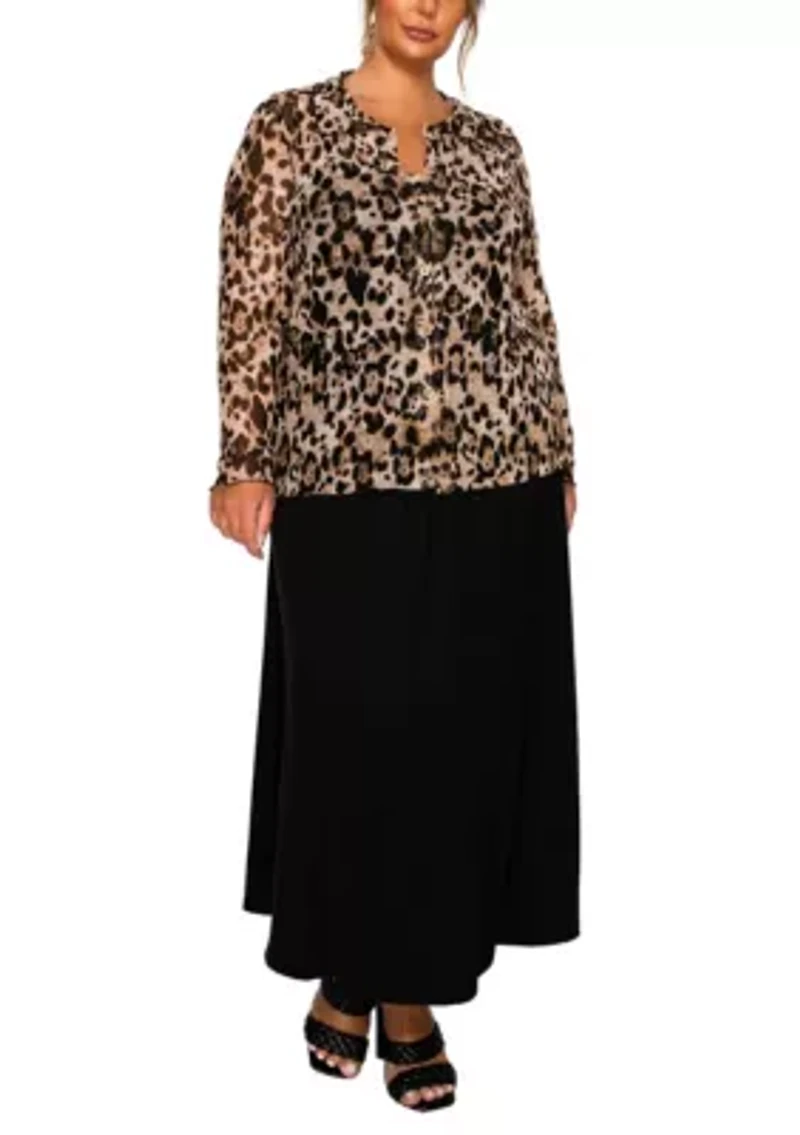 Leopard Mesh Button Front Long Sleeve Shirt