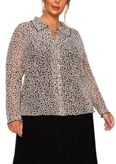 Pebble Mesh Button Front Long Sleeve Shirt