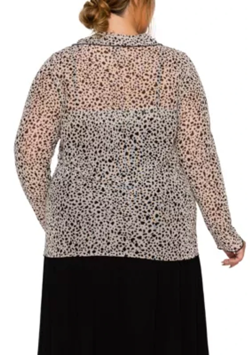 Pebble Mesh Button Front Long Sleeve Shirt