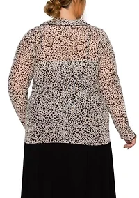 Pebble Mesh Button Front Long Sleeve Shirt