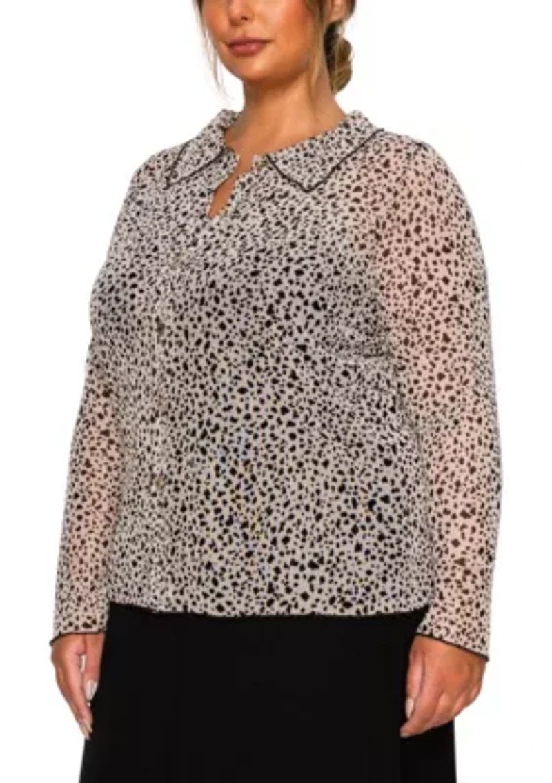 Pebble Mesh Button Front Long Sleeve Shirt