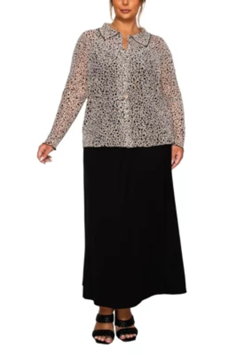 Pebble Mesh Button Front Long Sleeve Shirt