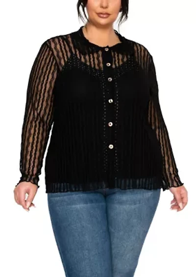 Vertical Floral Stripe Lace Button Front Shirt