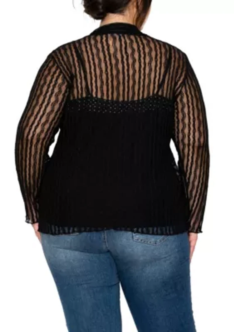 Vertical Floral Stripe Lace Button Front Shirt