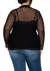 Vertical Floral Stripe Lace Button Front Shirt