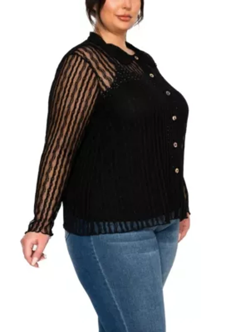 Vertical Floral Stripe Lace Button Front Shirt