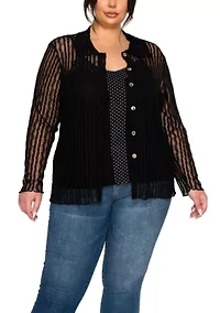 Vertical Floral Stripe Lace Button Front Shirt