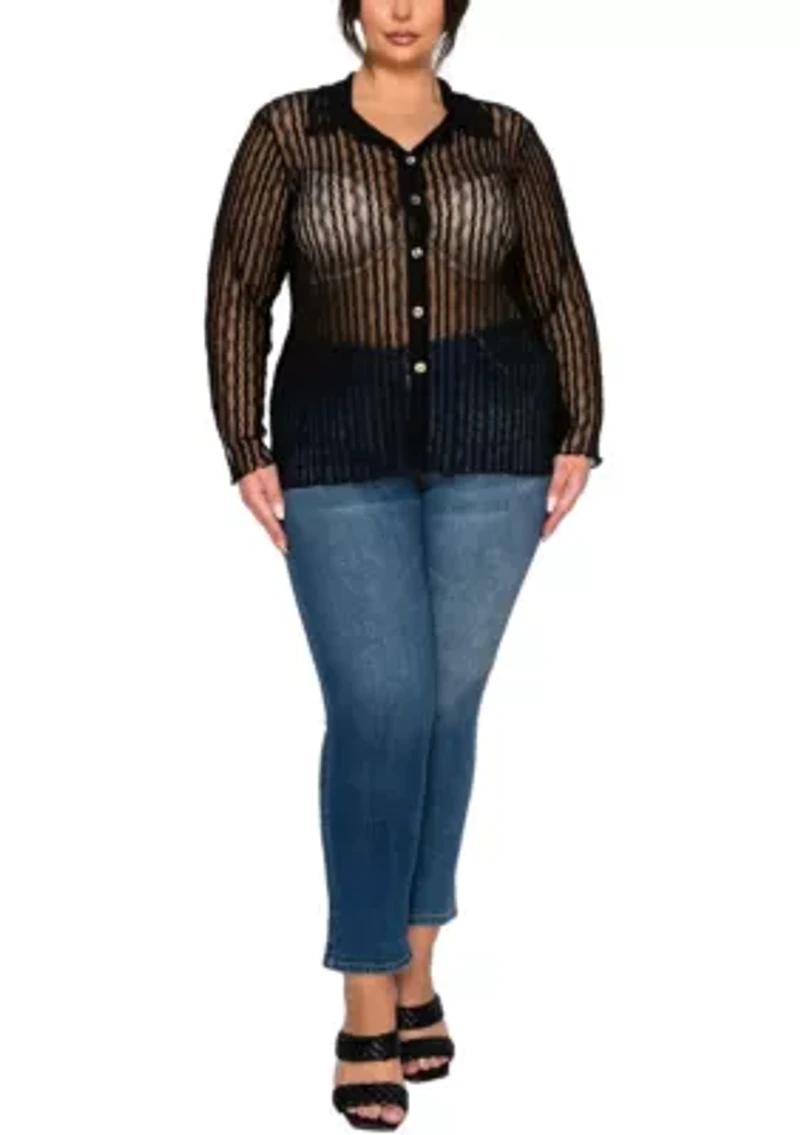 Vertical Floral Stripe Lace Button Front Shirt