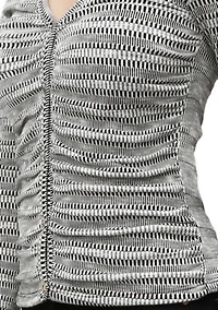 Textured Jacquard Stripe Long Sleeve Ruched Front Button Cardi