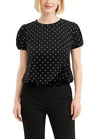 Polka Dot Bubble Crinkle Short Sleeve Zip Back