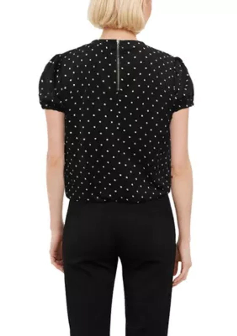 Polka Dot Bubble Crinkle Short Sleeve Zip Back