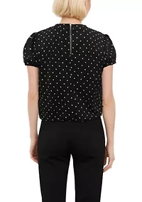 Polka Dot Bubble Crinkle Short Sleeve Zip Back