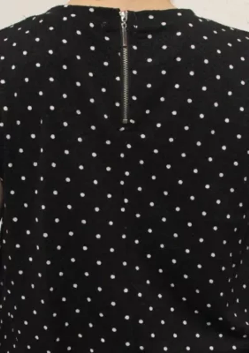 Polka Dot Bubble Crinkle Short Sleeve Zip Back