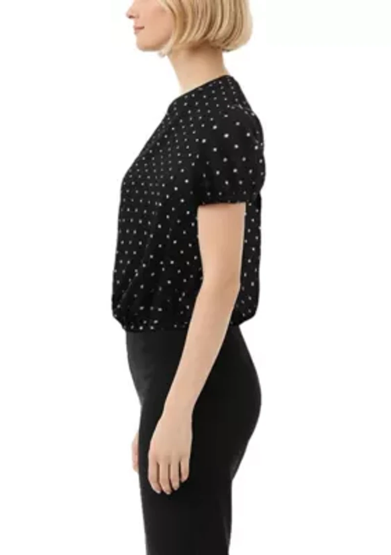 Polka Dot Bubble Crinkle Short Sleeve Zip Back