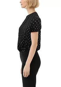 Polka Dot Bubble Crinkle Short Sleeve Zip Back
