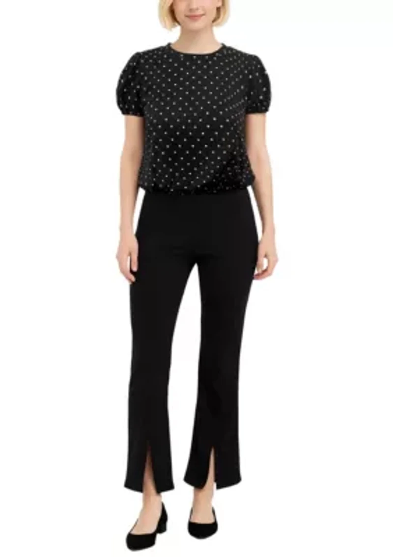 Polka Dot Bubble Crinkle Short Sleeve Zip Back