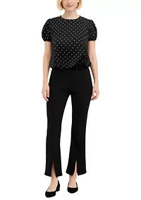 Polka Dot Bubble Crinkle Short Sleeve Zip Back