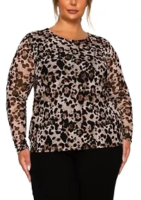 Leopard Mesh Scoopneck Long Sleeve Front & Back Lined