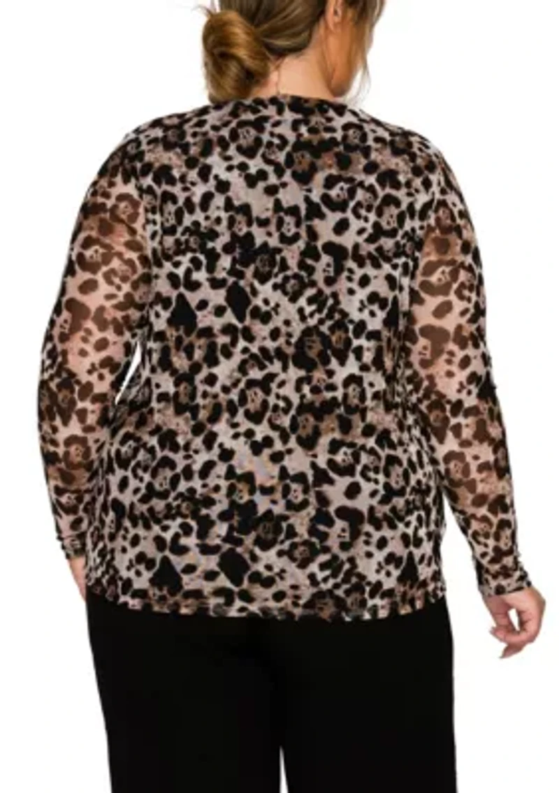 Leopard Mesh Scoopneck Long Sleeve Front & Back Lined