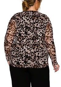Leopard Mesh Scoopneck Long Sleeve Front & Back Lined