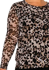 Leopard Mesh Scoopneck Long Sleeve Front & Back Lined