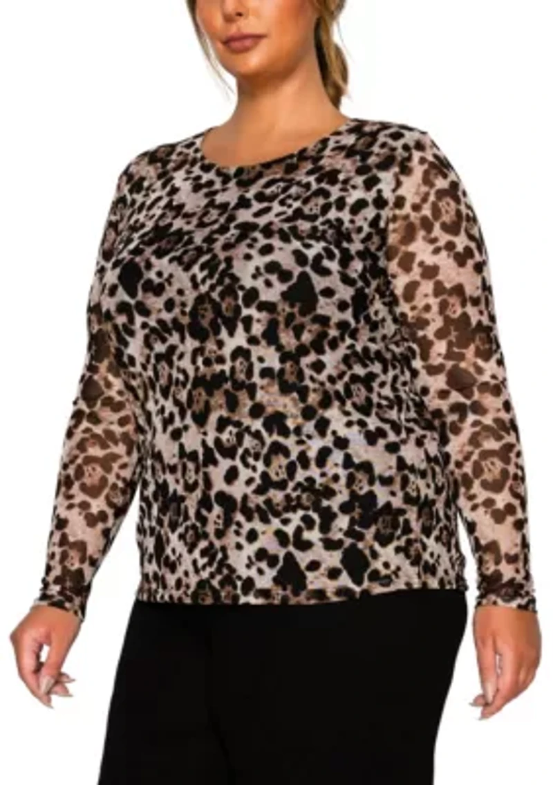 Leopard Mesh Scoopneck Long Sleeve Front & Back Lined