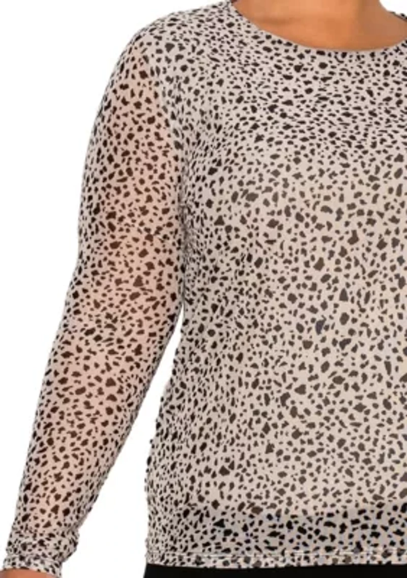 Pebble Mesh Scoopneck Long Sleeve Front & Back Lined