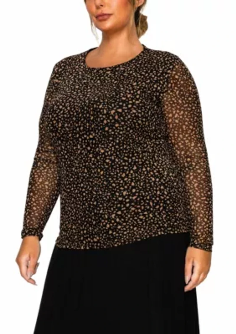 Pebble Mesh Scoopneck Long Sleeve Front & Back Lined