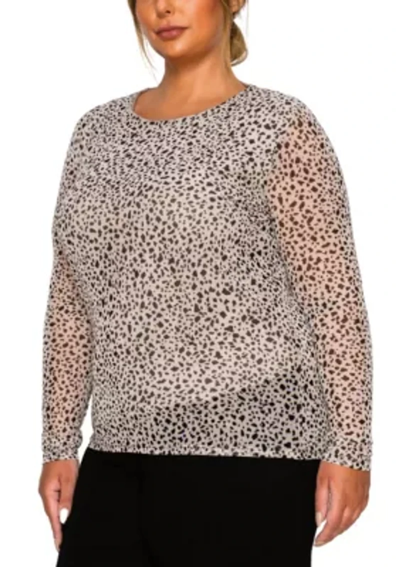 Pebble Mesh Scoopneck Long Sleeve Front & Back Lined