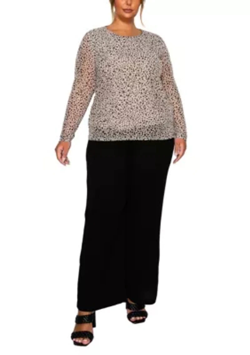 Pebble Mesh Scoopneck Long Sleeve Front & Back Lined