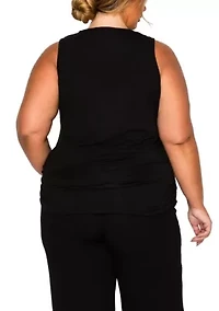 Leopard Print Mesh Yoke Inset Side Ruched Tank