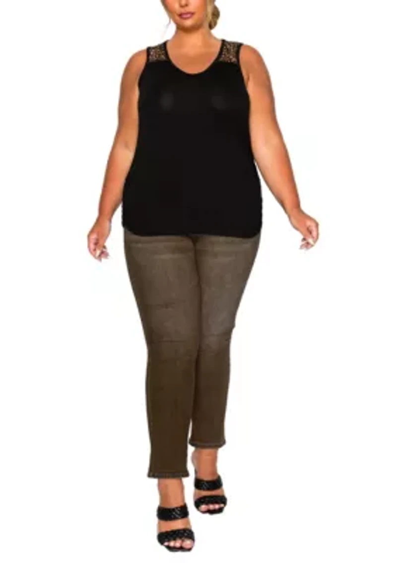 Pebble Print Mesh Yoke Inset Side Ruched Tank