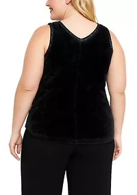 Plus Feather Cozy Rib Sequin Trim V Neck Pullover Vest