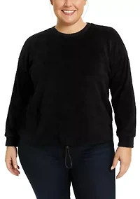 Feather Cozy Rib Pullover Long Sleeve With Cord Stopper Cinch Waist