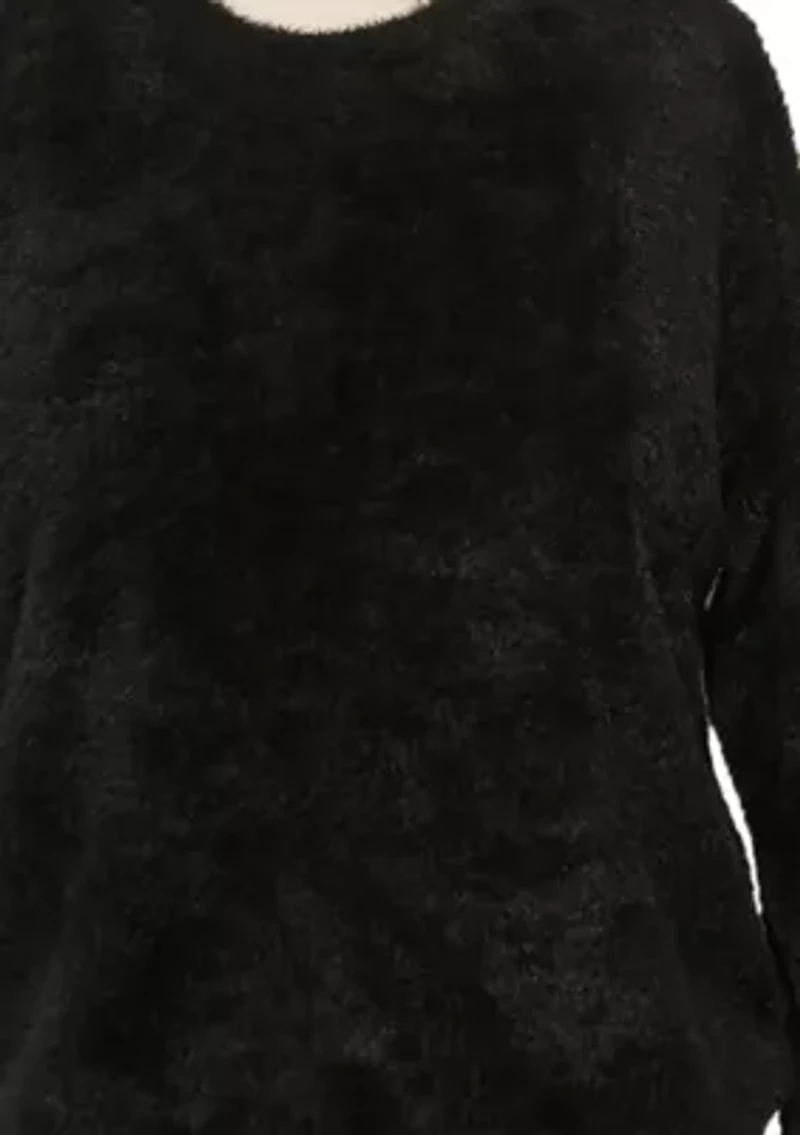 Feather Cozy Rib Pullover Long Sleeve With Cord Stopper Cinch Waist