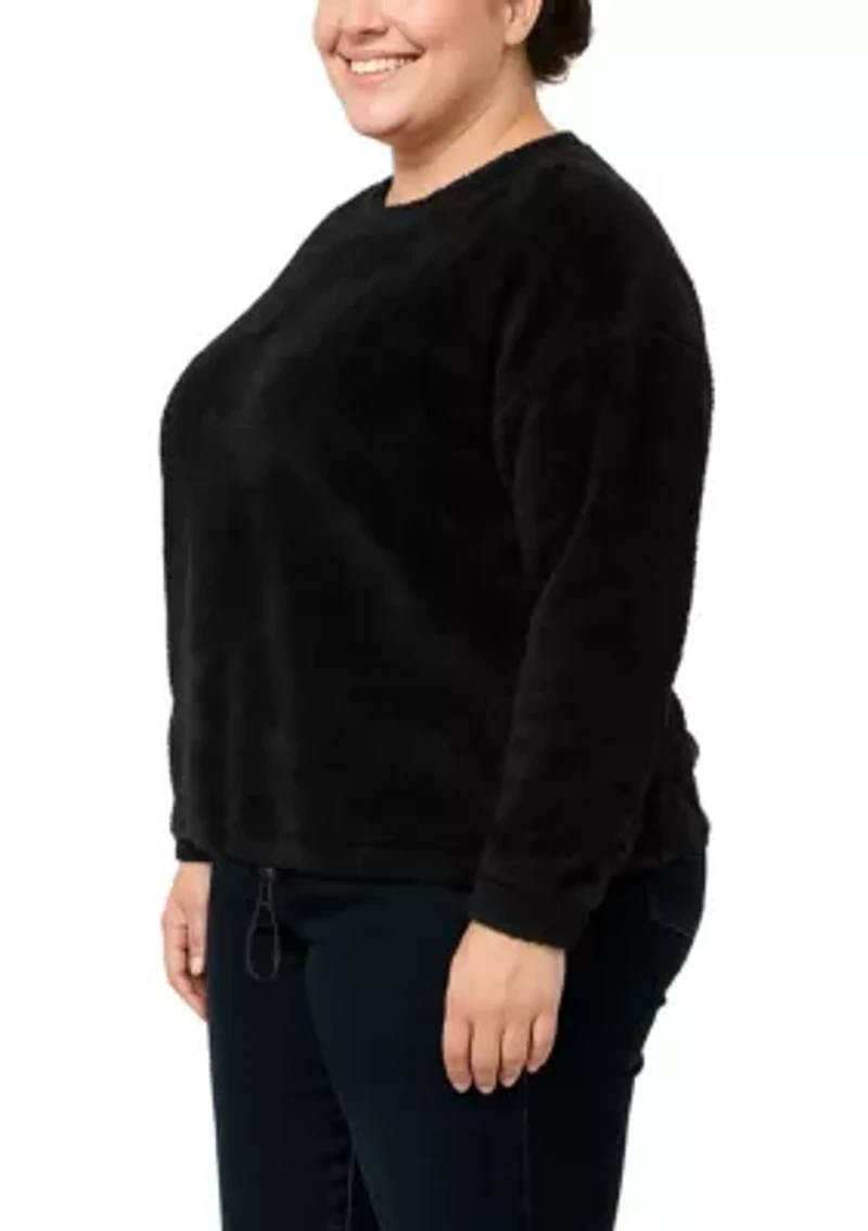 Feather Cozy Rib Pullover Long Sleeve With Cord Stopper Cinch Waist